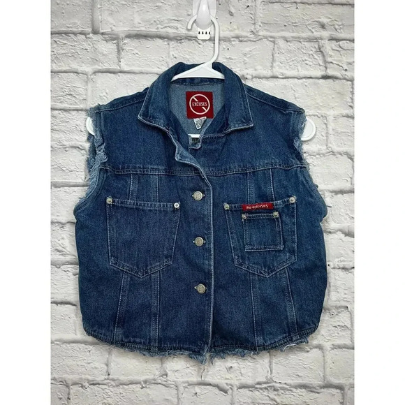 Y2K No Excuses denim vest, size L. - Picture 1 of 9